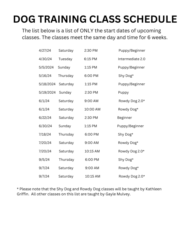 Dog Training - Schedule of Classes - Licking County Humane Society